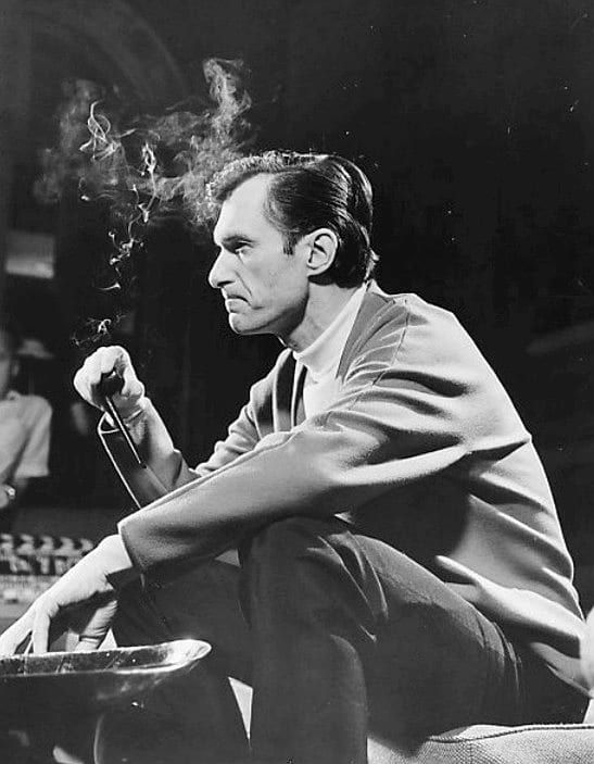 Hugh Hefner in a television studio, 1966